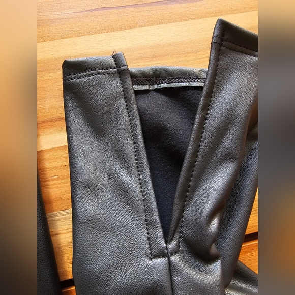 Black Faux Leather Pants with Ankle Slits.  Size Small - Picture 6 of 12